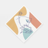 女性がコーヒーを飲むラインアートスケッチのポスター スタンダードランチョンナプキン (角)