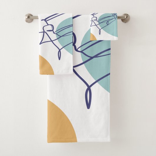 女性がコーヒーを飲むラインアートスケッチのポスター バスタオルセット (インサイチュ)