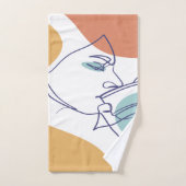 女性がコーヒーを飲むラインアートスケッチのポスター バスタオルセット (ハンドタオル)