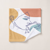 女性がコーヒーを飲むラインアートスケッチのポスター バスタオルセット (ウォッシュタオル)