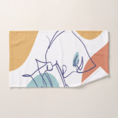 女性がコーヒーを飲むラインアートスケッチのポスター バスタオルセット (ハンドタオル)