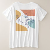 女性がコーヒーを飲むラインアートスケッチのポスター プラスサイズTシャツ (デザイン裏面)