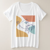 女性がコーヒーを飲むラインアートスケッチのポスター プラスサイズTシャツ (デザイン正面)