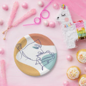 女性がコーヒーを飲むラインアートスケッチのポスター ペーパープレート (パーティー)