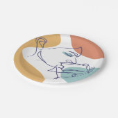 女性がコーヒーを飲むラインアートスケッチのポスター ペーパープレート (アングル)