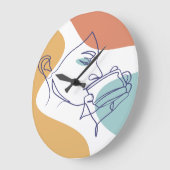 女性がコーヒーを飲むラインアートスケッチのポスター ラージ壁時計 (傾斜)