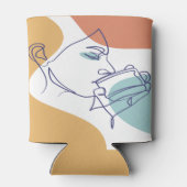 女性がコーヒーを飲むラインアートスケッチのポスター 缶クーラー (裏面)