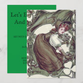 女性がシロツメクサを選ぶ シロツメクサ 招待状 (正面/裏面)