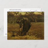 女性がジャガイモを掘り上げるヴァンゴッホファインアート ポストカード (正面/裏面)