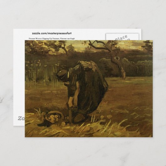 女性がジャガイモを掘り上げるヴァンゴッホファインアート ポストカード (正面/裏面)