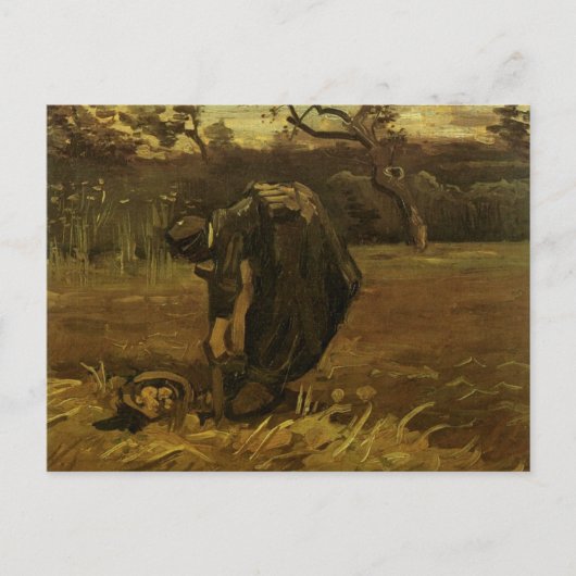 女性がジャガイモを掘り上げるヴァンゴッホファインアート ポストカード (正面)