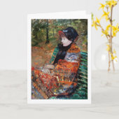 女性がベンチに座って,メアリー・カッサット カード (黄色い花)