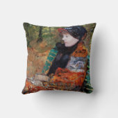 女性がベンチに座って，メアリー・カッサット クッション (裏面)