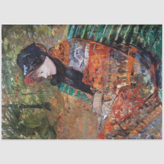 女性がベンチに座って,メアリー・カッサット 薄葉紙 (正面)