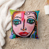 女性が付いているカラフルで赤い綿の装飾用クッション16x16 クッション (ブランケット)