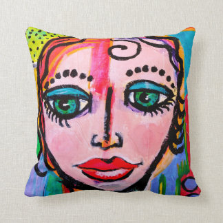女性が付いているカラフルで赤い綿の装飾用クッション16x16 クッション