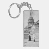 女性が付いている国会議事堂の建物の外面 キーホルダー (正面左)