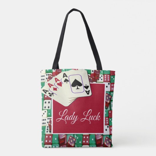 女性が付いているLuckラスベガスのカジノサイコロそしてカード トートバッグ (裏面)
