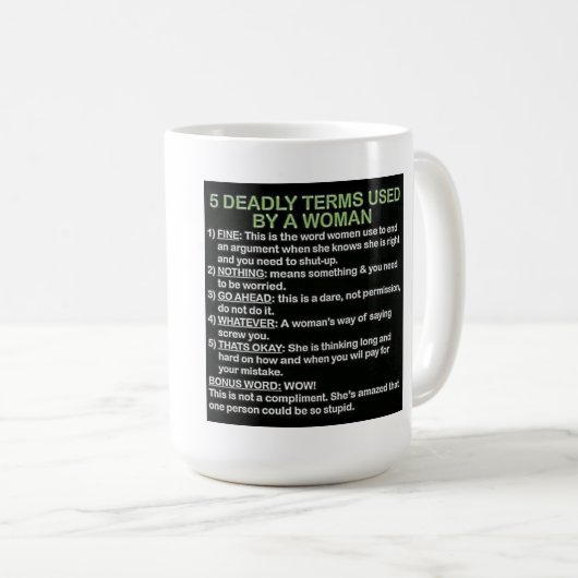 女性が使用する5つの致命的な言葉 コーヒーマグカップ (正面右)