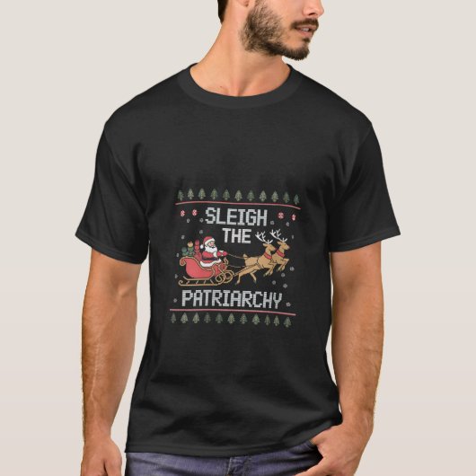 女性が家父長制を乗り越える フェミニスト アグリー・クリスマス Tシャツ (正面)