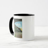 女性が山頂から階段を降りる マグカップ (正面左)