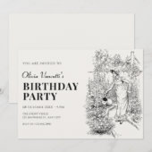 女性が庭で誕生日の準備をしている 招待状 (正面/裏面)