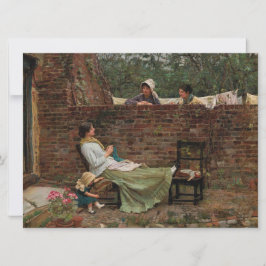 女性が庭の壁の上でチャット（ゴシップ） カード