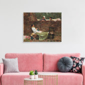 女性が庭の壁の上でチャット(ゴシップ) キャンバスプリント (インサイチュ (リビング))