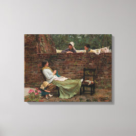 女性が庭の壁の上でチャット（ゴシップ） キャンバスプリント