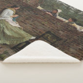 女性が庭の壁の上でチャット（ゴシップ） シェルパブランケット (3/4)