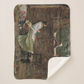 女性が庭の壁の上でチャット（ゴシップ） シェルパブランケット (正面)