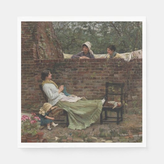 女性が庭の壁の上でチャット（ゴシップ） スタンダードランチョンナプキン (正面)