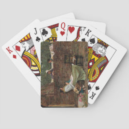 女性が庭の壁の上でチャット（ゴシップ） トランプ