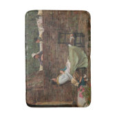 女性が庭の壁の上でチャット(ゴシップ) バスマット (正面縦)