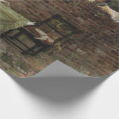 女性が庭の壁の上でチャット（ゴシップ） ラッピングペーパー (角)