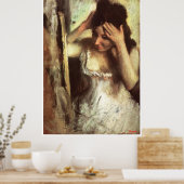 女性が彼女の髪を吹く前に鏡- Degas ポスター (キッチン)