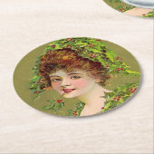 女性が愛するクリスマスのホーリー ラウンドペーパーコースター (アングル)