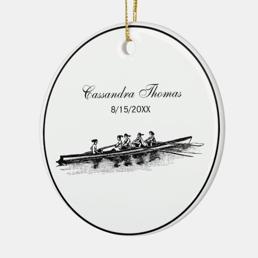 女性が手漕ぎ船の乗組員チーム水上競技 セラミックオーナメント (左)