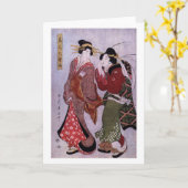 女性が散歩に出掛ける カード (黄色い花)