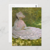 女性が春のモネを読んでいる ポストカード (正面/裏面)