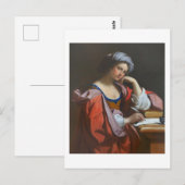 女性が書く姿の絵 ポストカード (正面/裏面)