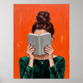 女性が本を読む油絵 図書館の壁掛けアート ポスター (正面)