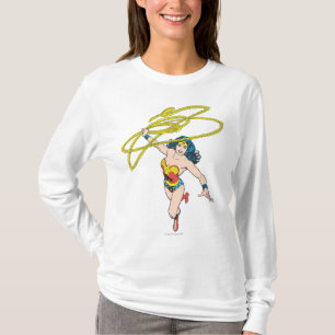 女性が疑問に思投げ縄を2つ持つ Tシャツ