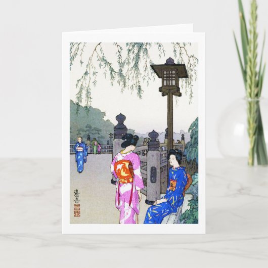 女性が着物を着た風景、吉田博 カード (正面)