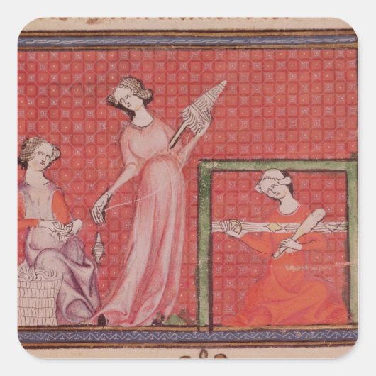 女性が羊毛を紡ぐ スクエアシール (正面)