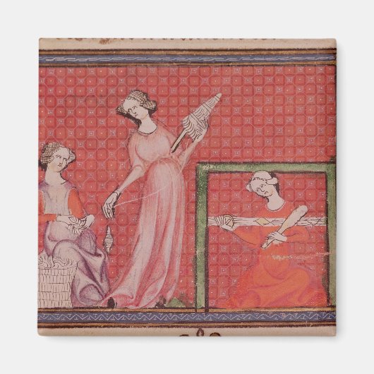 女性が羊毛を紡ぐ マグネット (正面)