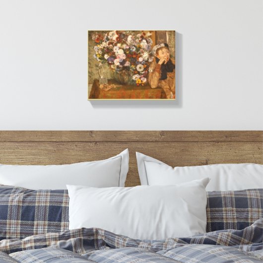 女性が花の花瓶の横にデガスで座った キャンバスプリント (インサイチュ (寝室))