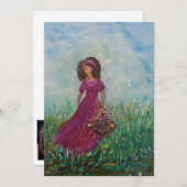 女性が花を摘む空白のすべての行事カード 招待状 (正面/裏面)