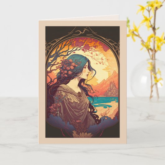 女性が見て美しい夕日カスタム誕生日カード カード (黄色い花)