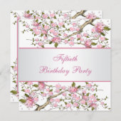 女性さくらんぼブロッサムバースデーパーティー 招待状 (正面/裏面)